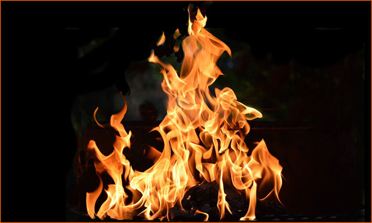 Fire against a black background